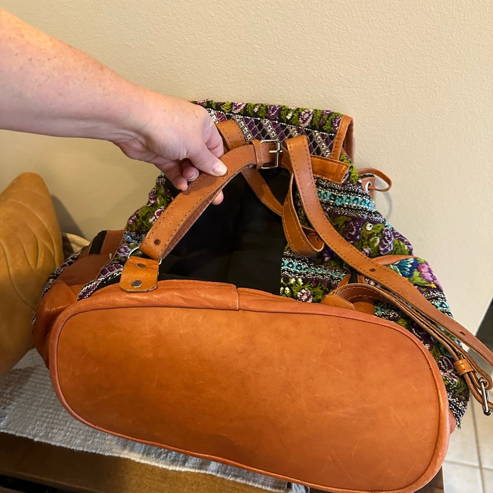 Embroidered and Leather Artisan Backpack - Picture 4 of 7